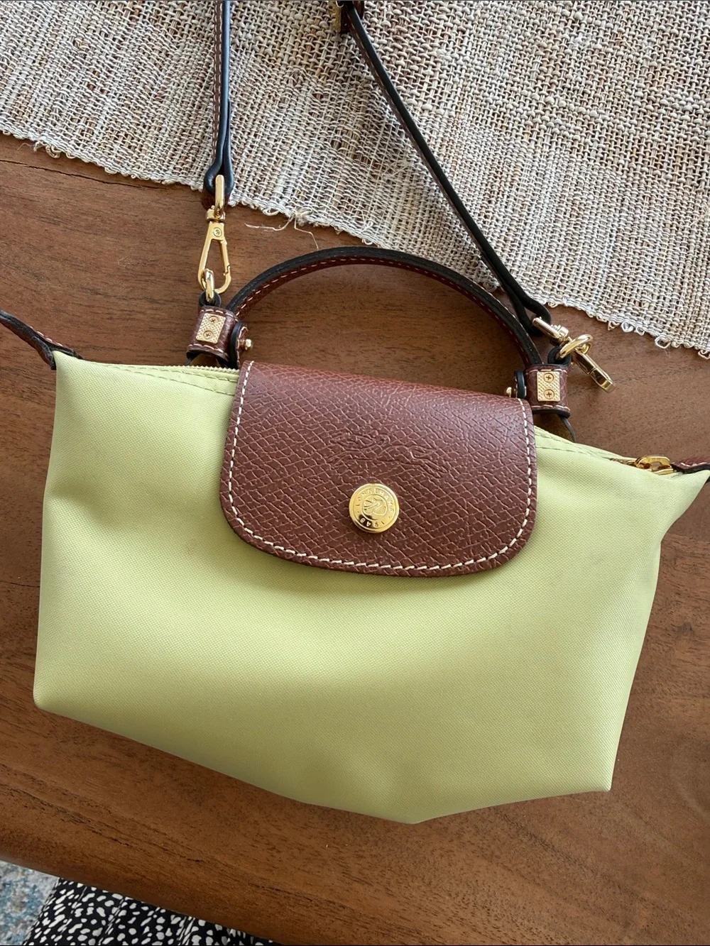 Longchamp Crossbody Bag in Light Green with Brown Trim and Gold Hardware - Picture 1 of 5
